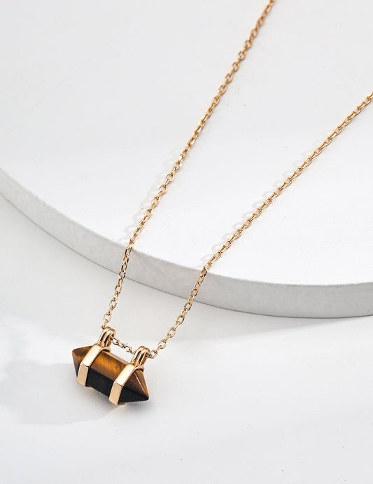 RXY Gold Chain Necklace with Tiger's Eye Crystal Pendant