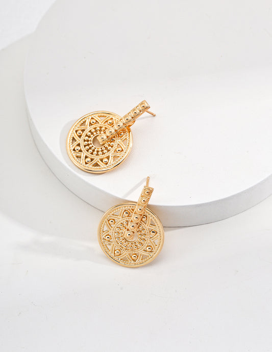 Vintage sunflower round earrings with floral motif – RXYJewelry