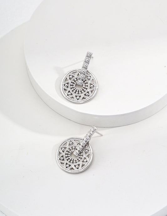 Vintage sunflower round earrings with floral motif – RXY-Jewelry