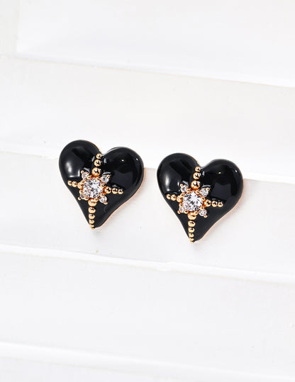 Silver Drip Glaze Cubic Zircon Heart Earrings - RXYjewelry