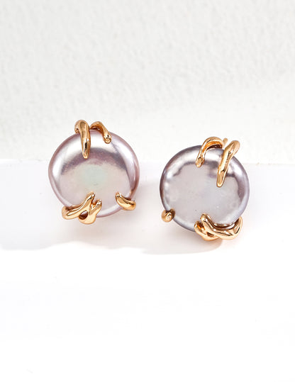 RXY Silver Natural Gray Pearl Earrings with minimalist silver setting