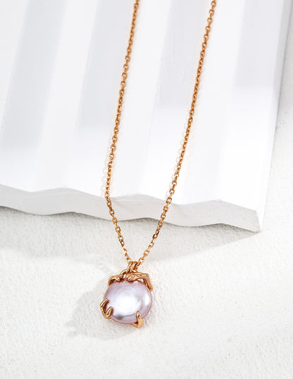 RXY Silver Natural Gray Pearl Pendant Necklace with minimalist silver setting