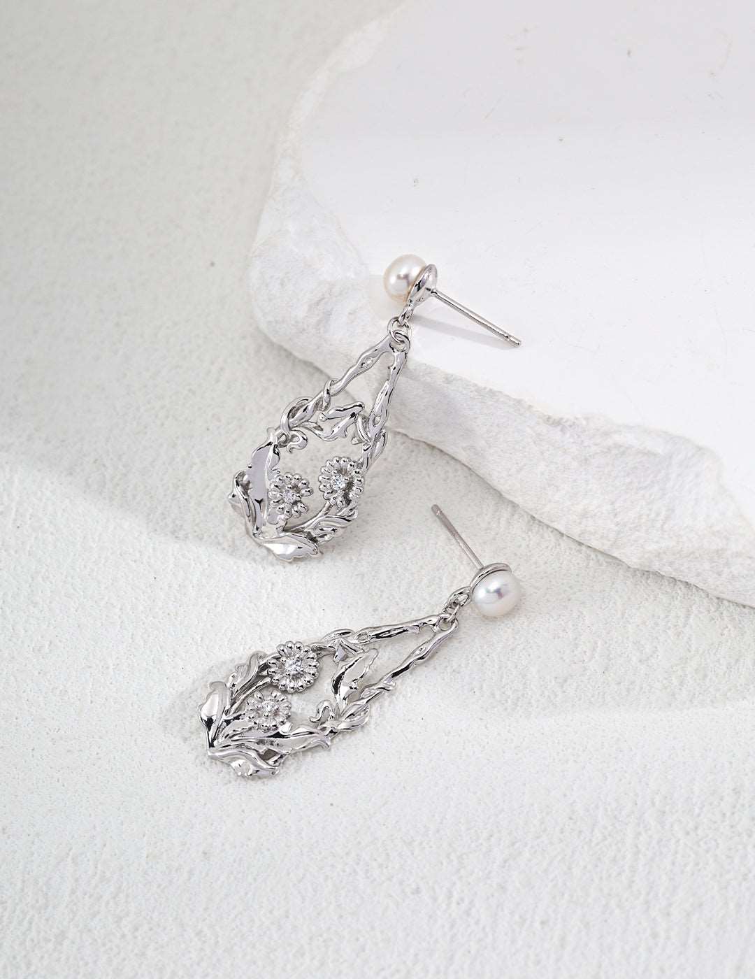 RXY Vintage Silver Natural Pearl Zirconia Earrings - RXYjewelry