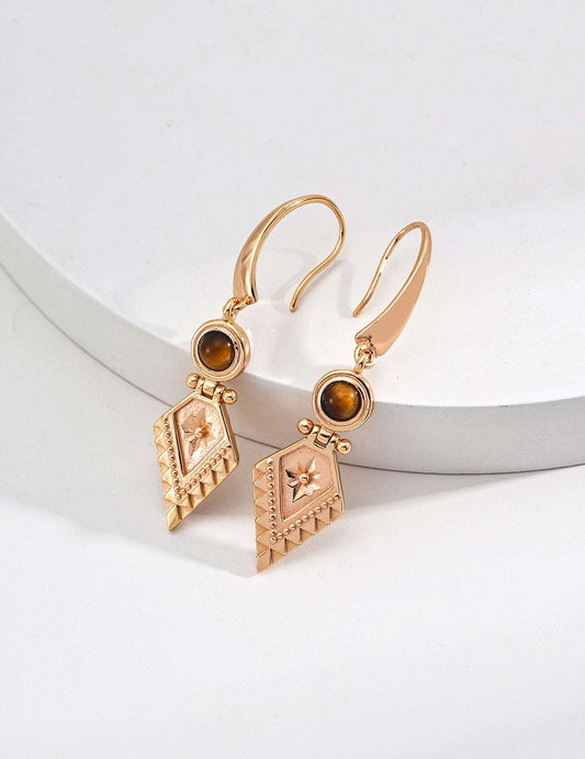 RXY Silver Vintage Tiger Eye Stone Earrings - RXYjewelry