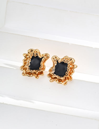 rxyjewelry Silver Black Drip Glaze Earrings
