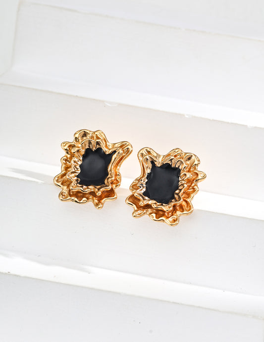 rxyjewelry Silver Black Drip Glaze Earrings