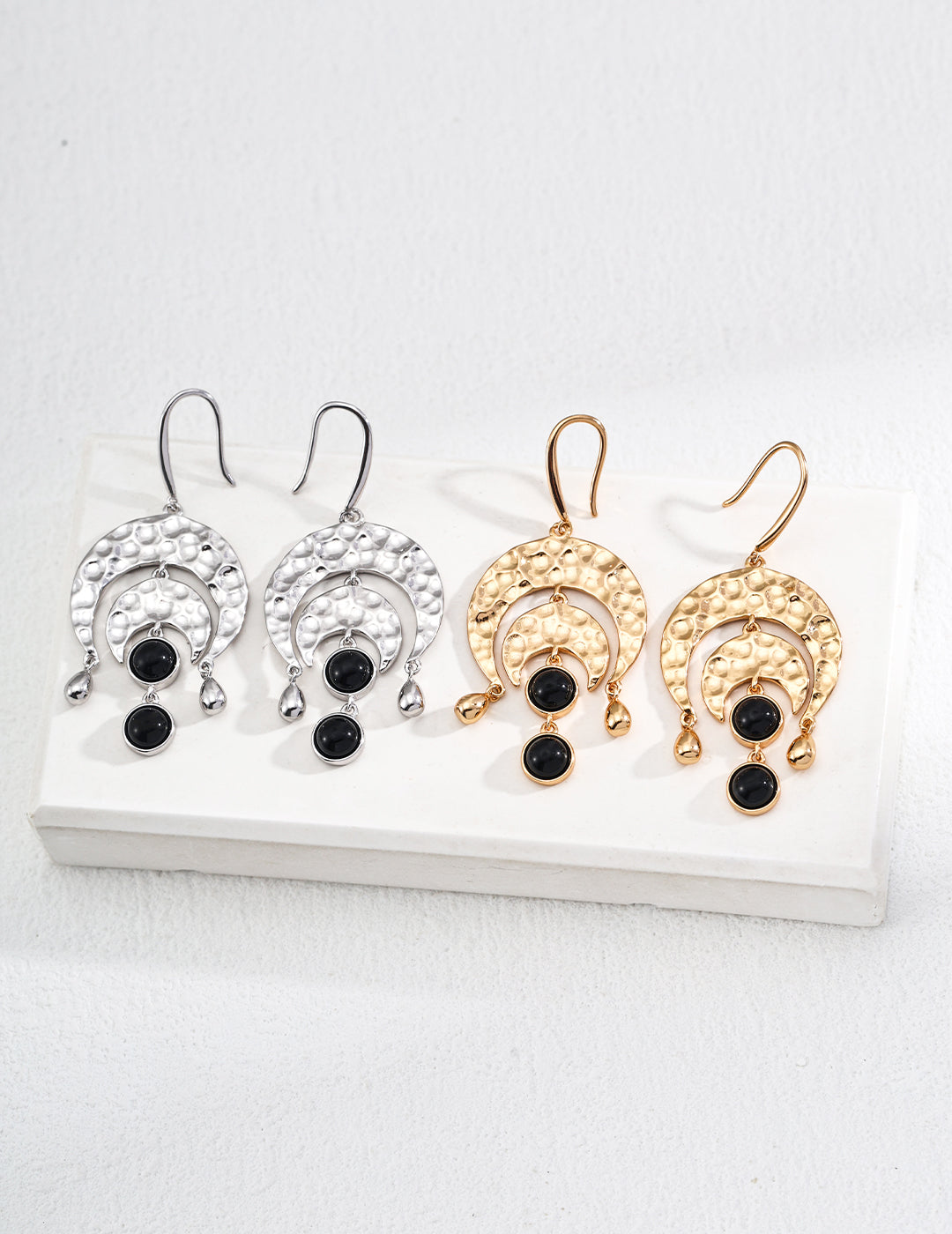 RXY Silver Onyx Crescent Vintage Earrings