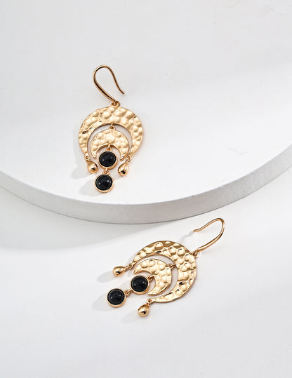 RXY Silver Onyx Crescent Vintage Earrings