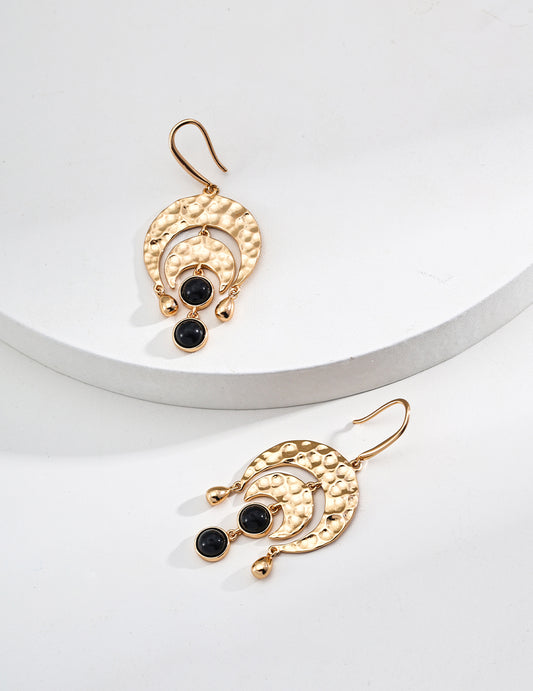 RXY Silver Onyx Crescent Vintage Earrings