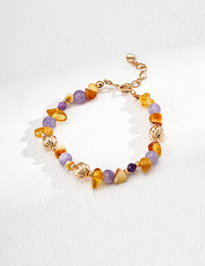 RXY Silver Natural Beeswax and Amethyst Gemstone Bracelet with silver accents.