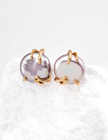 RXY Silver Natural Gray Pearl Earrings with minimalist silver setting