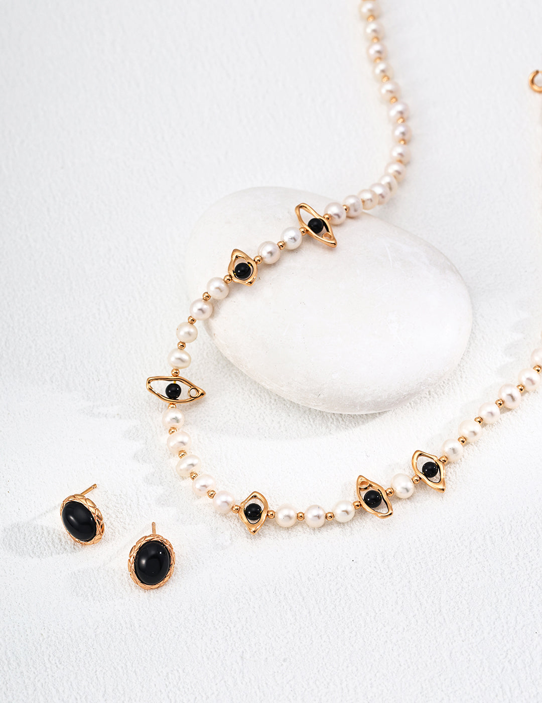 RXY Silver Natural Pearl Onyx Necklace