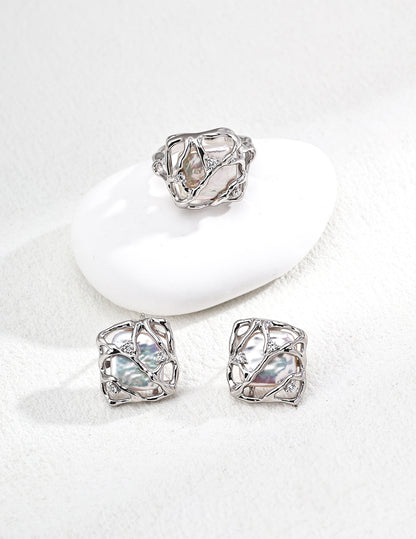 Sterling silver ring with natural pearl and zirconia – RXYJewelry