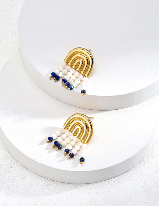 Sterling Silver Natural Pearl Lapis Lazuli Stud Earrings - RXYjewelry