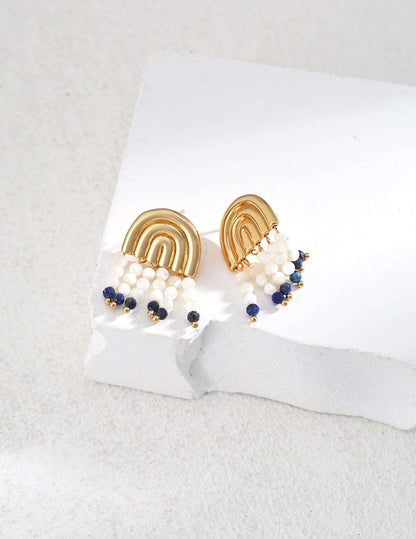 Sterling Silver Natural Pearl Lapis Lazuli Stud Earrings - RXYjewelry
