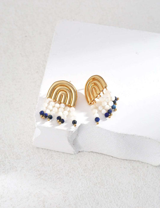 Sterling Silver Natural Pearl Lapis Lazuli Stud Earrings - RXYjewelry