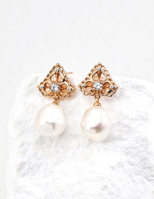 Sterling silver earrings with natural pearls and zirconia – RXY Jewelry