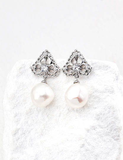 Sterling silver earrings with natural pearls and zirconia – RXYJewelry