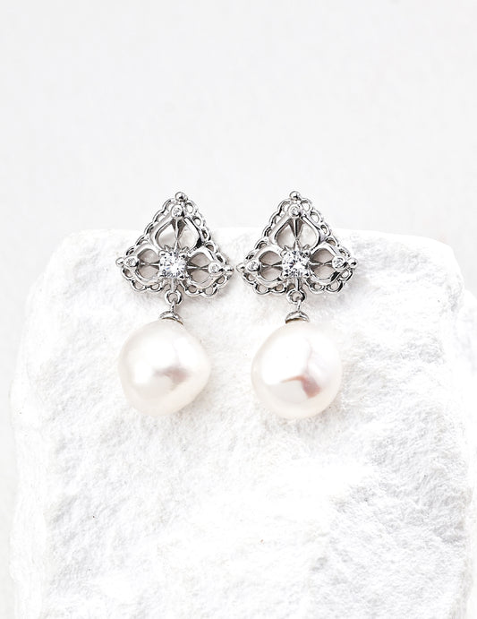 Sterling silver earrings with natural pearls and zirconia – RXYJewelry