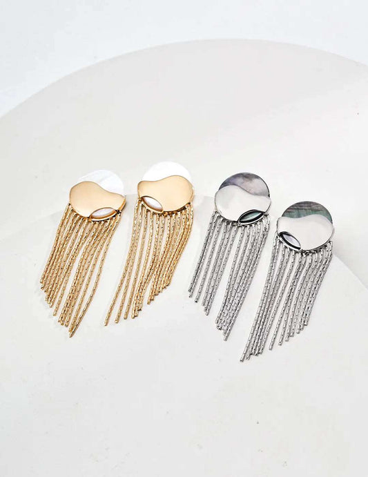 Chic Shell With Gold Tassel Earrings - RXYjewelry