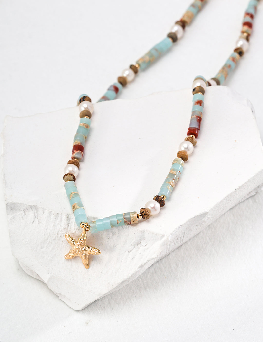 Star-shaped necklace with agalmatolite gemstone and pearls – RXYJewelry