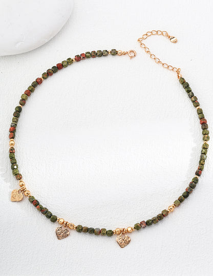 Green agalmatolite and pearl necklace earthy gemstone elegance by RXYJewelry