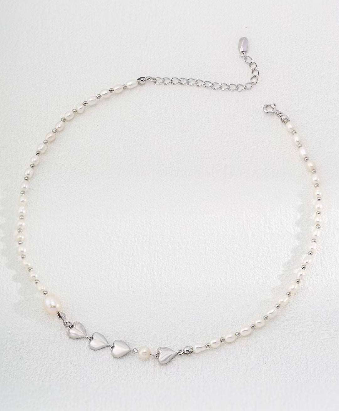 Heart Shaped 925silver Necklace with Natural Pearl - RXYjewelry