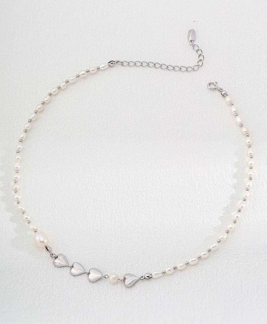 Heart Shaped 925silver Necklace with Natural Pearl - RXYjewelry