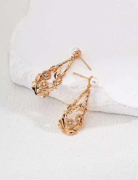 RXY Vintage Silver Natural Pearl Zirconia Earrings - RXYjewelry