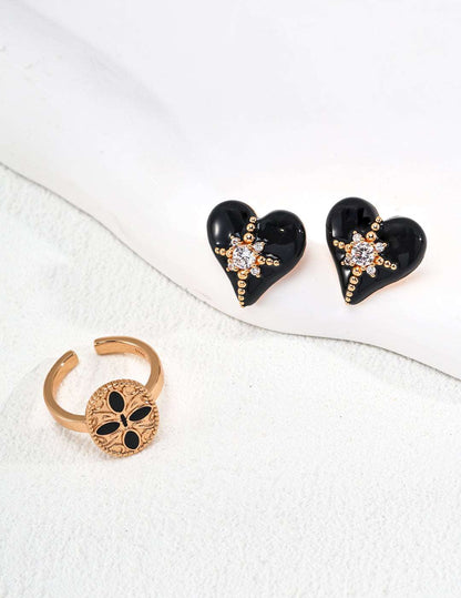 Silver Drip Glaze Cubic Zircon Heart Earrings - RXYjewelry