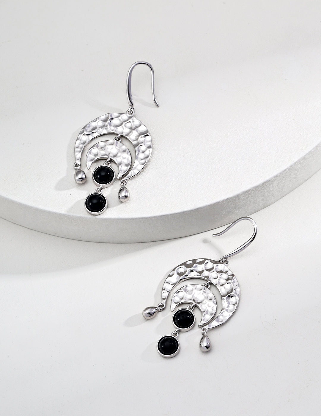 RXY Silver Onyx Crescent Vintage Earrings