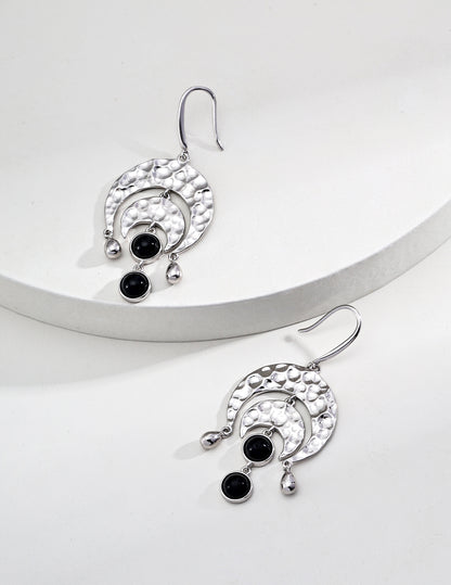 RXY Silver Onyx Crescent Vintage Earrings