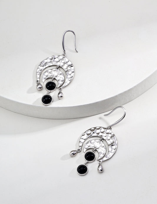 RXY Silver Onyx Crescent Vintage Earrings