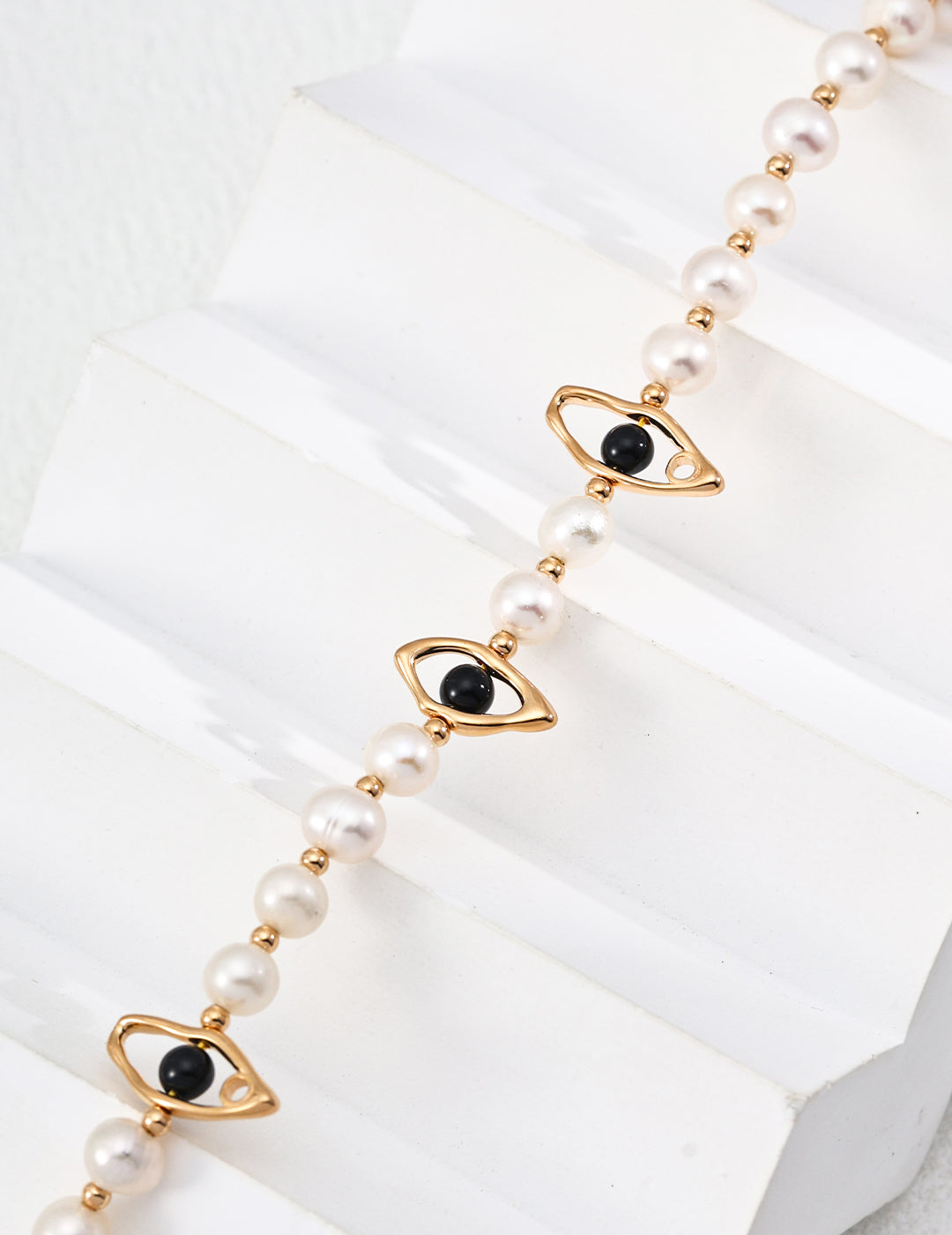 RXY Silver Natural Pearl Onyx Necklace