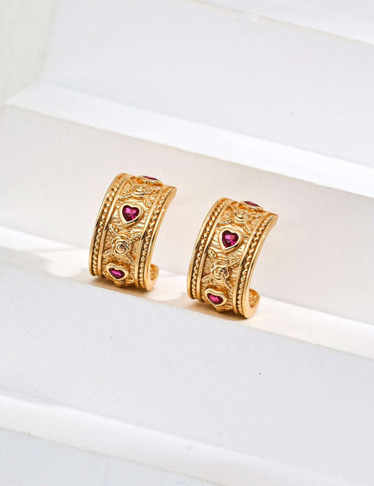 RXY Silver Vintage Heart Zirconia Earrings - RXYjewelry