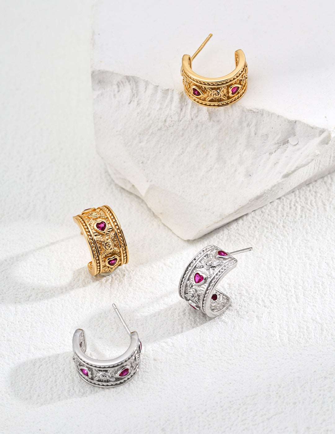 RXY Silver Vintage Heart Zirconia Earrings - RXYjewelry