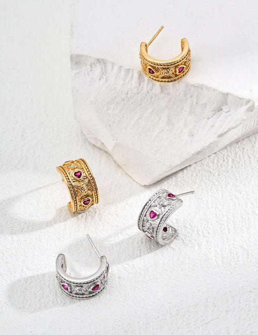 RXY Silver Vintage Heart Zirconia Earrings - RXYjewelry