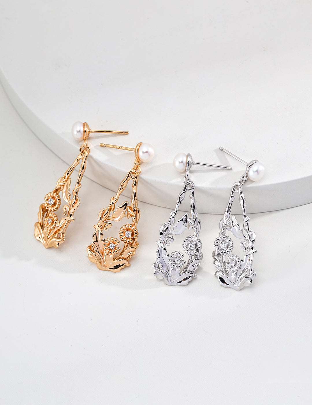 RXY Vintage Silver Natural Pearl Zirconia Earrings - RXYjewelry