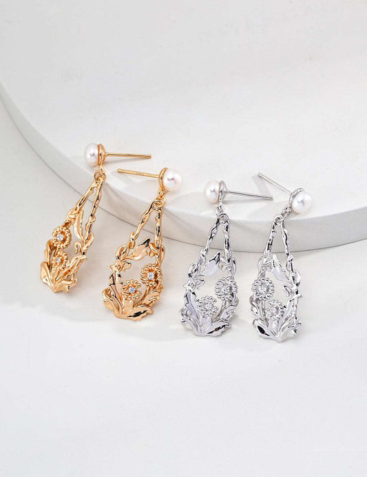 RXY Vintage Silver Natural Pearl Zirconia Earrings - RXYjewelry