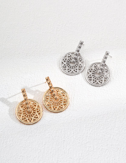 Vintage sunflower round earrings with floral motif – RXYJewelry