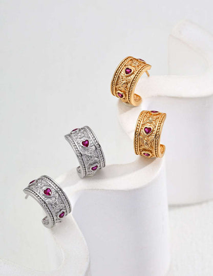 RXY Silver Vintage Heart Zirconia Earrings - RXYjewelry