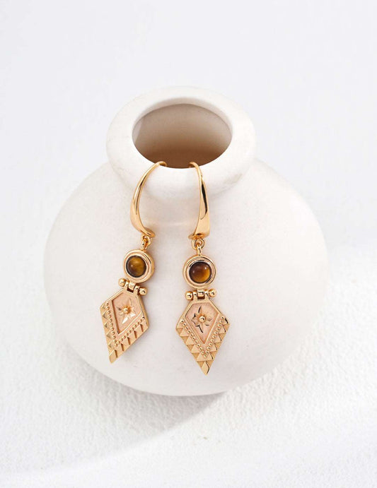 RXY Silver Vintage Tiger Eye Stone Earrings - RXYjewelry