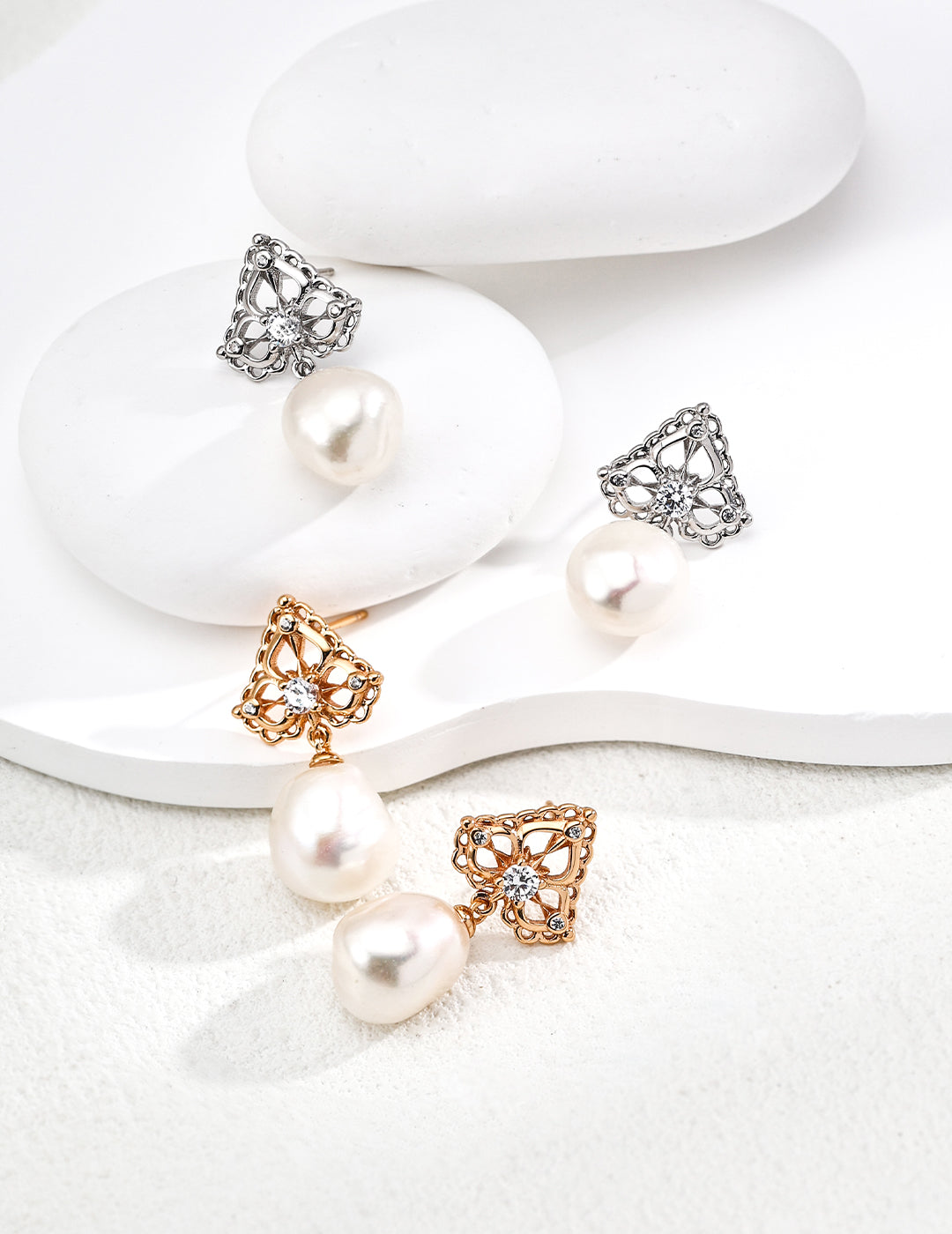 Sterling silver earrings with natural pearls and zirconia – RXY-Jewelry