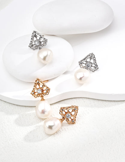 Sterling silver earrings with natural pearls and zirconia – RXY-Jewelry