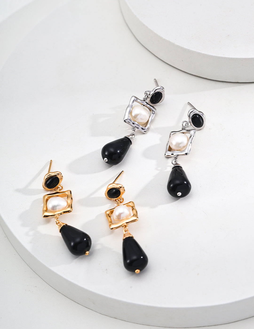 RXY Silver Natural Pearl Onyx Earrings - RXYjewelry