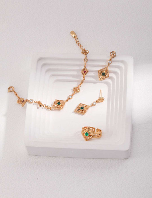 Sterling Silver with Green Zircon Jewelry Set - RXYjewelry