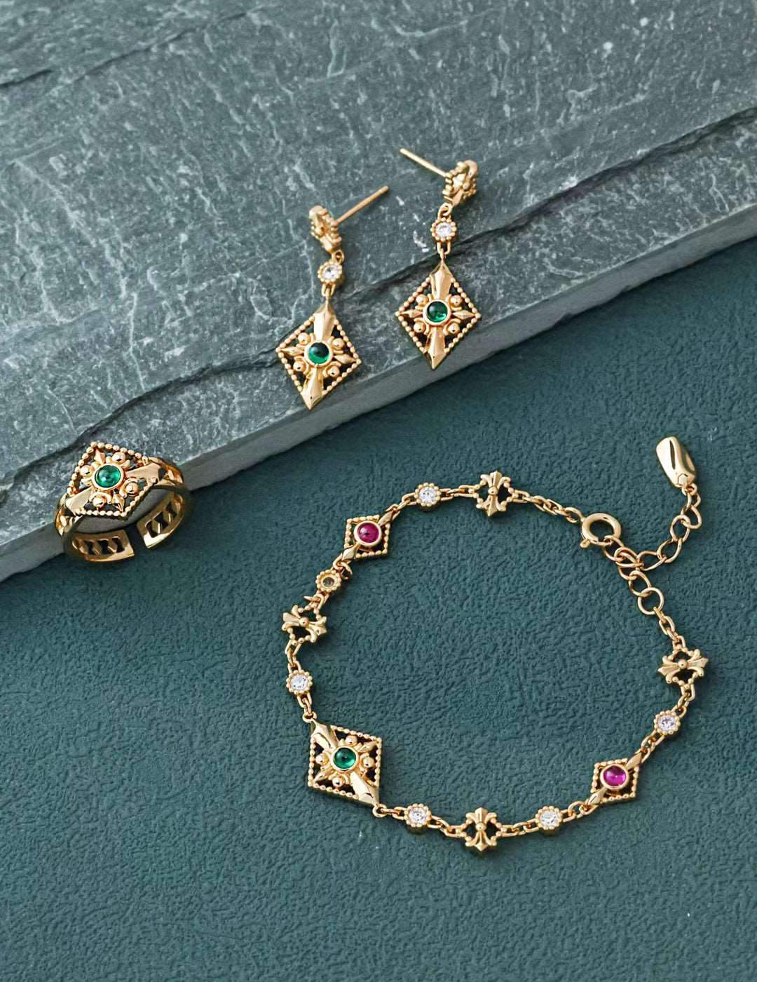 Sterling Silver with Green Zircon Jewelry Set - RXYjewelry