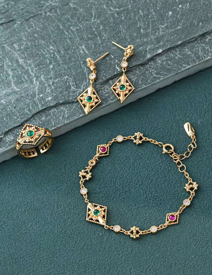 Sterling Silver with Green Zircon Jewelry Set - RXYjewelry